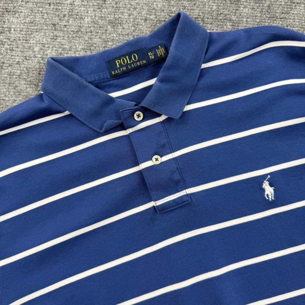 Polo Ralph Lauren Polo‎ Shirt XL Blue Striped Short Sleeve Excellent Mens